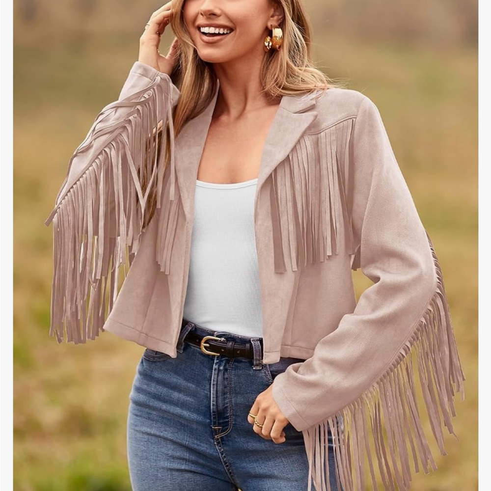 BTFBM Faux Suede Fringe Crop Jacket - XL - NWT!